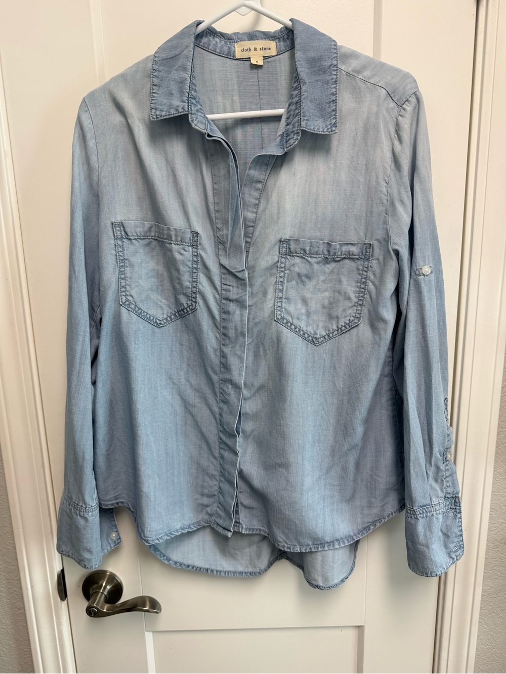 Anthropologie Light Wash Denim Button-Down Shirt
